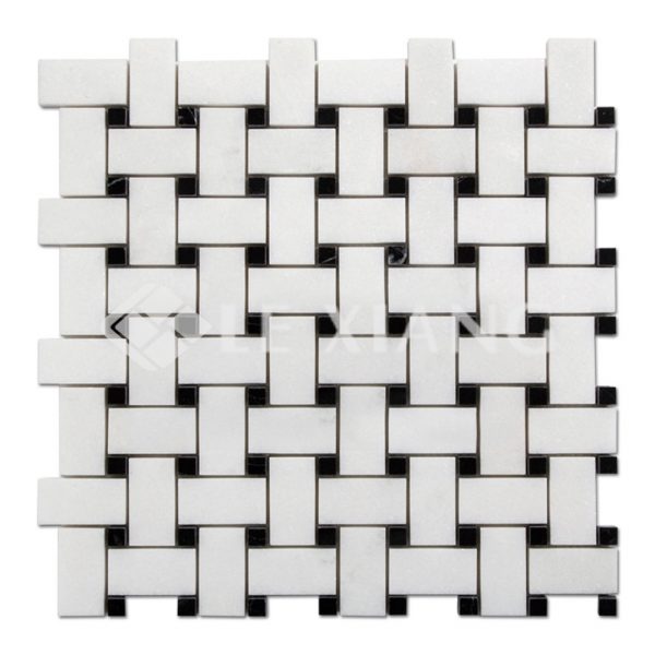 Basketweaveing White Thassos Marble Mosaic For Bathroom Floors-1