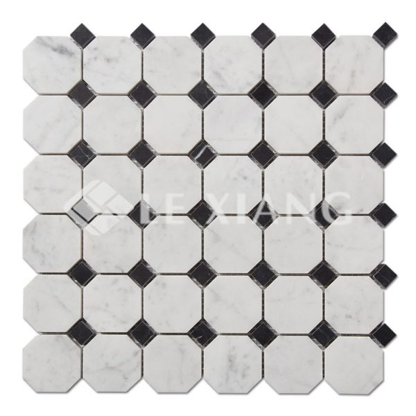 Bianco Carrara Marble Octagon Mosaic Tile-1