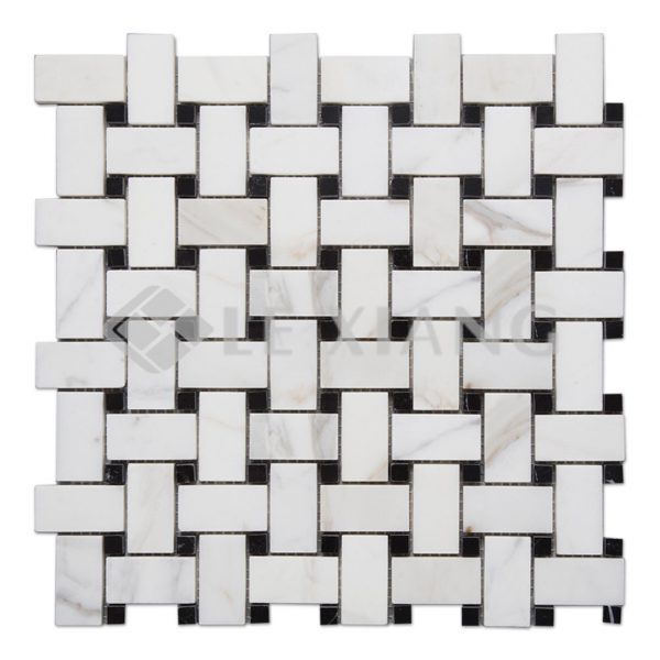 Calacatta Gold Stone Basketweave Marble Mosaic Backsplash Tile-1