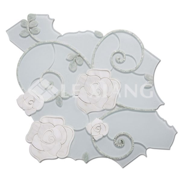 Camellia WaterJet Cut Mosaic Stone Tile For Bothroom Wall-1