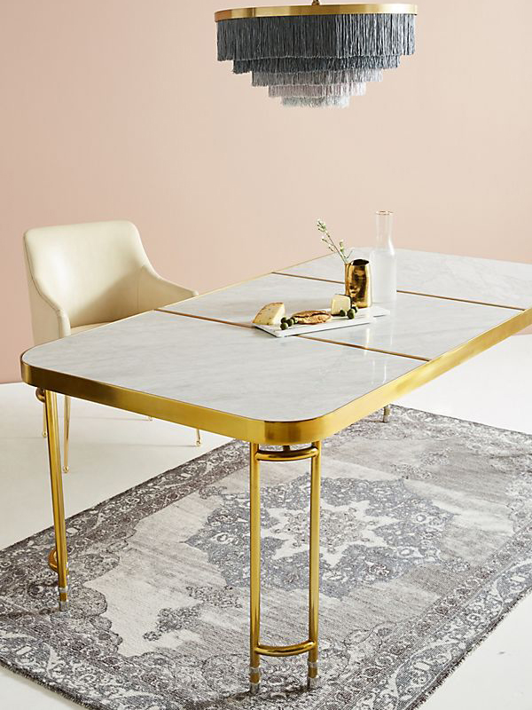 Carrara White Marble Dining Table Brass Base 1