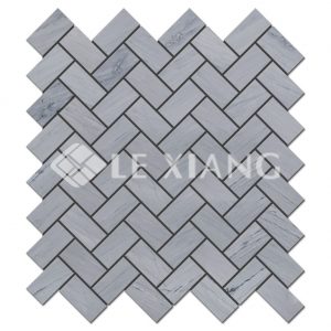 Gray Marble Herringbone Stone Mosaic Tiles Floors-1