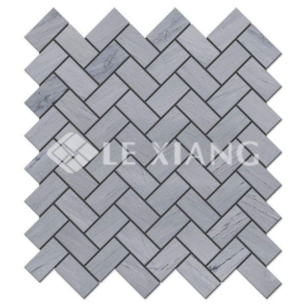 Gray Marble Herringbone Stone Mosaic Tiles Floors-1