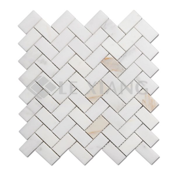 Herringbone Calacatta Gold Marble Mosaic Tile Bathroom Floors-1