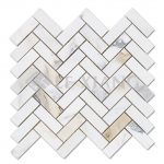 Herringbone Calacatta Gold Marble Mosaic Tile Bathroom Floors-2