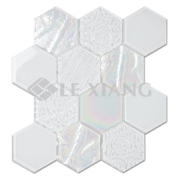 Hexagon Crystal Relief Glass Mosaics Tile For Kitchen Backsplash-1