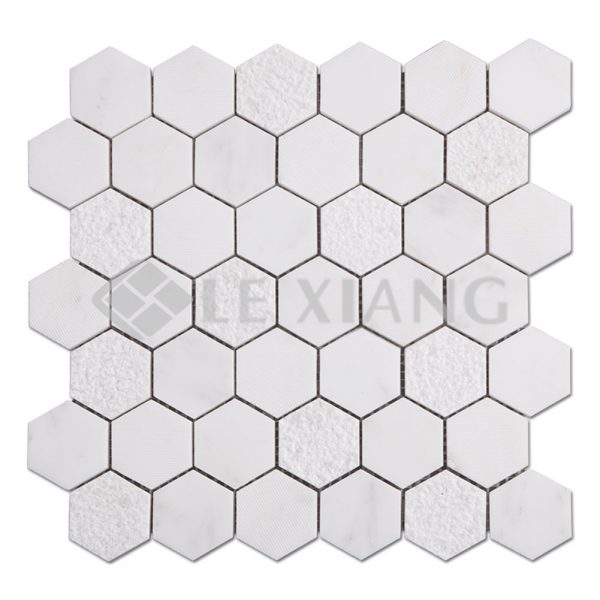 Hexagon Marble Mosaic Tiles Bathroom Flooring-1