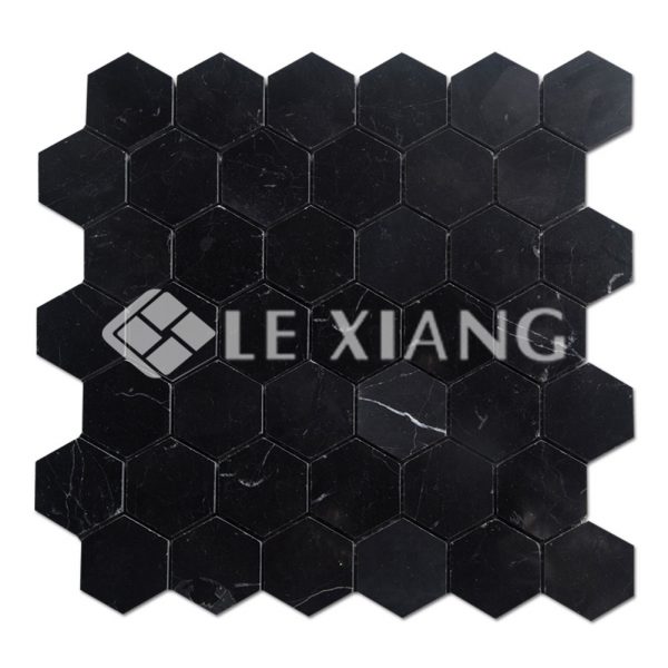 Hexagon Nero Marble Marquina Stone Mosaic Tile Bathroom Floors-1