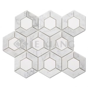 Hive Hexagon Patern Marble Mosaic Tile Kitchen Backsplash-1