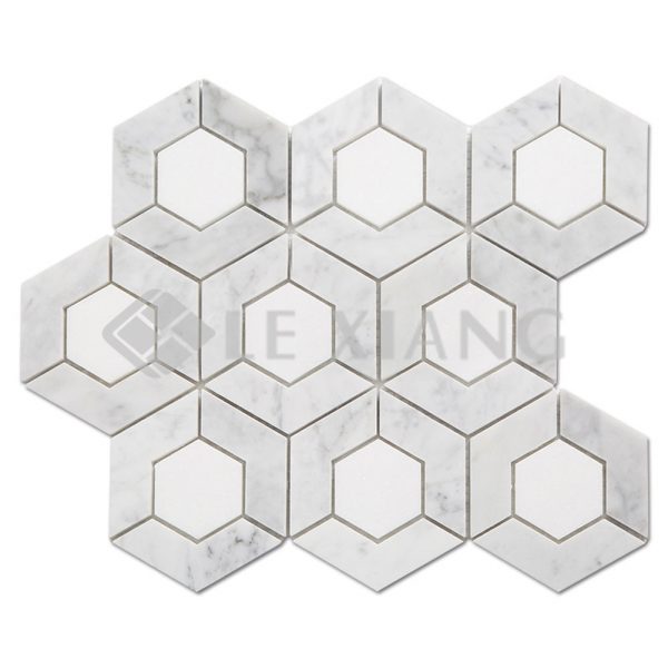 Hive Hexagon Patern Marble Mosaic Tile Kitchen Backsplash-1