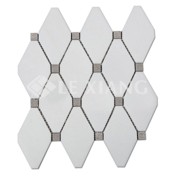 Long Octagon White Thassos Marble Mosaic Tile Kitchen Backsplash-1