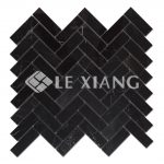 Nero Marquina Herringbone Stone Mosaic Tile Bathroom Floors-2