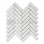 Oriental White Marble Herringbone Mosaic Tile Bathroom Wall-3