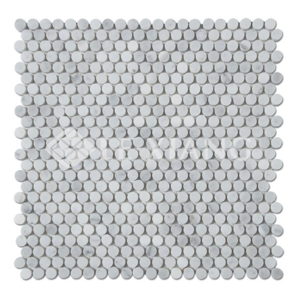 Penny Round Marble Mosaic Tile Bianco Carrara For Bathroom Floors-1