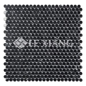 Penny Round Marble Mosaic Tile Nero Marquina For Bathroom Floors-1