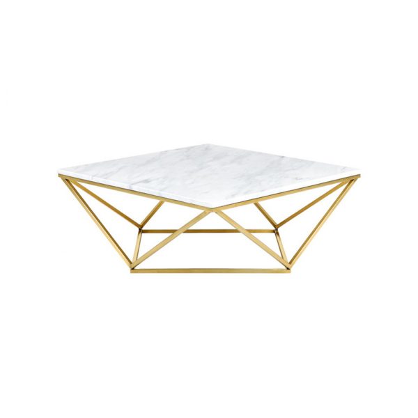 Rhombus White Coffee Table With Gold Legs-6