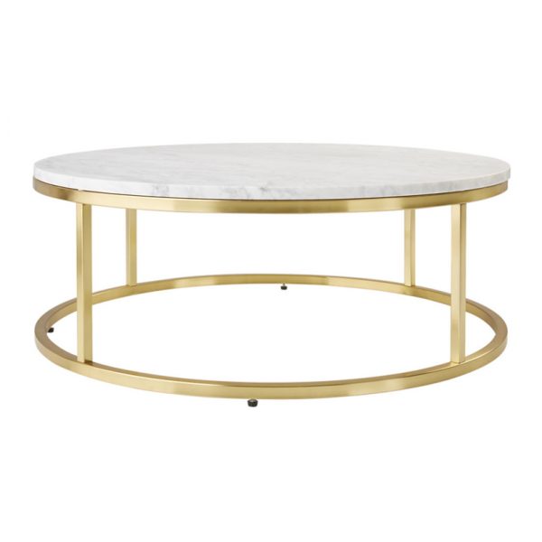 Round Marble Coffee Table In Brass Frame-6