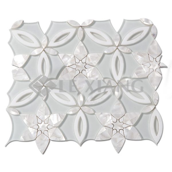 Spring Blossoms Water Jet Cut Stone Mosaic Tile For Kitchen Backsplash-1