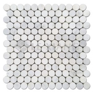 Statuary White Penny Round Marble Mosaic Tile For Bathroom Wall-3