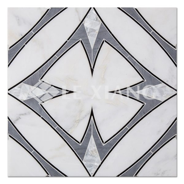 Water Jet Cut Marble Passiflora Mosaic Tile Kitchen Backsplash-1