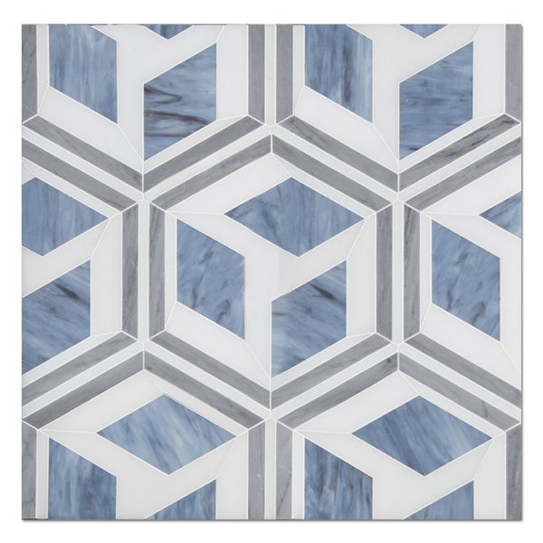 Water Jet Cut Stone Mosaic Backsplash Tile Cube For Bathroom Wall-1