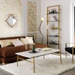 White Marble Coffee Table With Brass Base-6