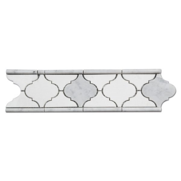 White Thassos Arabesque Marble Border Mosaic Tile For Bothroom Wall-1