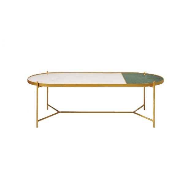 White With Green Oval Marble Top Coffee Table-1