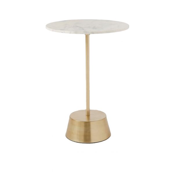 White Marble Round Side Table Brass Base-1