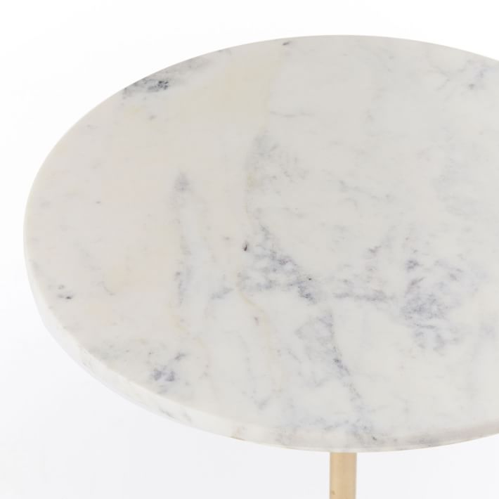 White Marble Round Side Table Brass Base-4