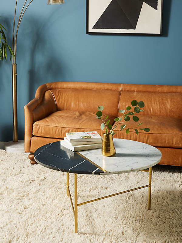 Round Marble Coffee Table In White And Black-2