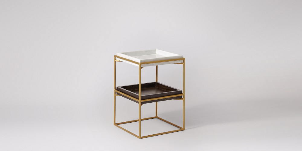 Square Marble And Wood Trays Side Table-6