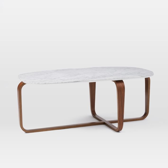 Walnut Wood Base Marble Coffee Table-5