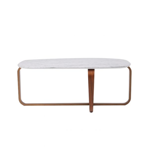 Walnut Wood Base Marble Coffee Table-7